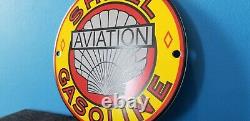 Vintage Shell Gasoline Porcelain Gas Station Aviation Service Pump Plate Sign 6