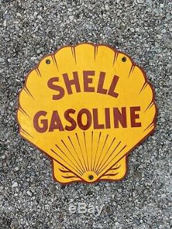 Vintage Shell Gasoline Porcelain Metal Ad Gas Service Station Pump Plate Sign