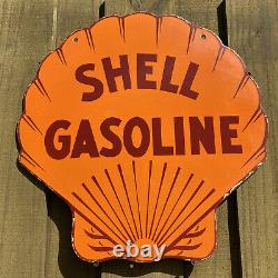 Vintage Shell Gasoline Porcelain Metal Sign 19 Large Gas Station Service Lube