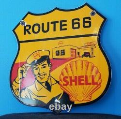 Vintage Shell Gasoline Porcelain Route 66 Gas Oil Service Station Attendant Sign