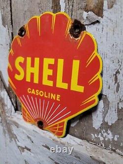 Vintage Shell Gasoline Porcelain Sign 6 Diecut Gas Station Plaque Oil Service