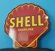 Vintage Shell Gasoline Red Porcelain Gas Service Station Pump Plate Sign