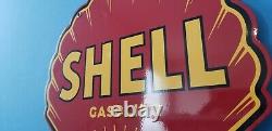 Vintage Shell Gasoline Red Porcelain Gas Service Station Pump Plate Sign