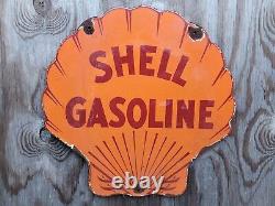 Vintage Shell Porcelain Sign Gas Station Advertising Oil Lube Service Garage 18