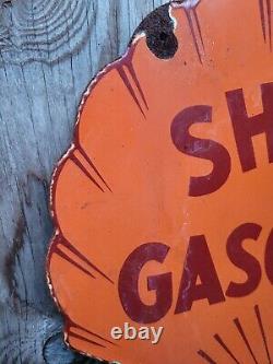Vintage Shell Porcelain Sign Gas Station Advertising Oil Lube Service Garage 18