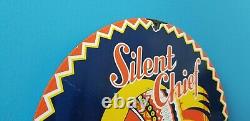 Vintage Silent Chief Gasoline Porcelain Gas Service Station American Pump Sign