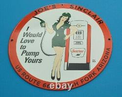 Vintage Sinclair Gasoline Porcelain Joe's Route 66 Gas Service Station Pump Sign