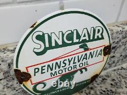 Vintage Sinclair Porcelain Sign Gas Station Oil Service Dino Pump Plate 6 Round