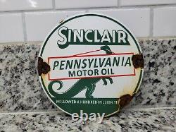 Vintage Sinclair Porcelain Sign Gas Station Oil Service Dino Pump Plate 6 Round