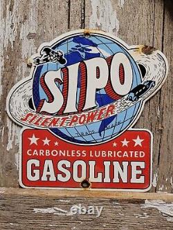 Vintage Sipo Porcelain Sign Oil Lubricated Carbonless Gas Station Service Garage