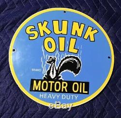 Vintage Skunk Motor Oil Porcelain 12 Gas Pump Plate Rare Service Station Sign