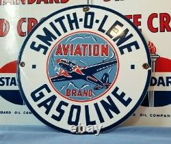 Vintage Smitholene Gasoline Porcelain Gas Service Station Aviation Pump Sign