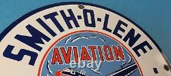 Vintage Smitholene Sign Airplane Gas Service Station Pump Plate Porcelain Sign