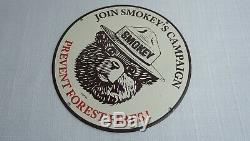 Vintage Smokey Bear Porcelain Sign Gas Motor Oil Service Station Us Forest Fire