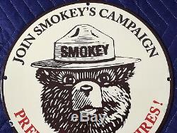 Vintage Smokey Bear Porcelain Sign Gas Oil Camping Service Station Pump Plate