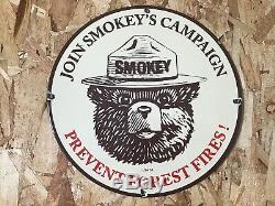 Vintage Smokey Bear Porcelain Sign Gasoline Gas Oil Service Station Pump Plate