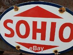Vintage Sohio Gasoline Porcelain Gas Motor Oil Service Station Pump Plate Sign