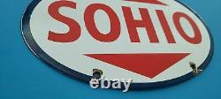 Vintage Sohio Gasoline Porcelain Ohio Gas Service Station Pump Plate Sign