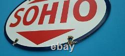 Vintage Sohio Gasoline Porcelain Ohio Gas Service Station Pump Plate Sign