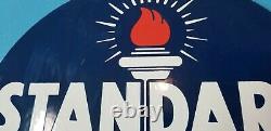 Vintage Standard Gasoline Porcelain Gas Fuel Oils Service Station Torch Sign