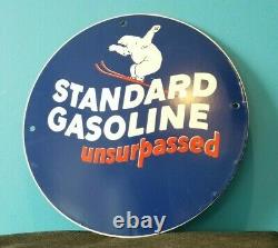 Vintage Standard Gasoline Porcelain Gas Unsurpassed Service Station Pump Sign