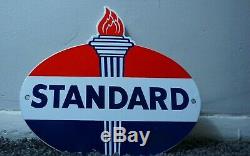 Vintage Standard Gasoline Porcelain Sign Gas Oil Service Station Pump Plate