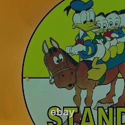 Vintage Standard Gasoline Porcelain Walt Disney Hourse Duck Service Station Sign