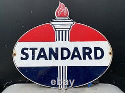 Vintage Standard Oil Porcelain Torch Service Station Gas USA Petroleum 19 Sign