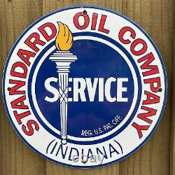 Vintage Standard Oil Service Porcelain Metal Sign USA Indiana Torch Gas Station