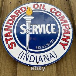 Vintage Standard Oil Service Porcelain Metal Sign USA Indiana Torch Gas Station
