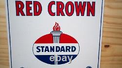 Vintage Standard Red Crown Porcelain Sign Gas Oil Pump Plate Service Station