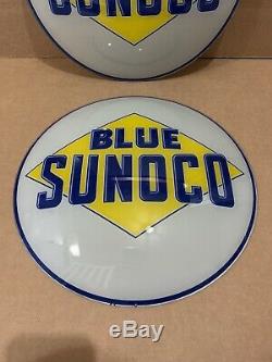 Vintage Sunoco Gas Pump Globe Light Glass Lens Service Station Garage NOS Blue