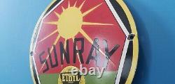 Vintage Sunray Gasoline Porcelain Gas Motor Oils Service Station Pump Plate Sign