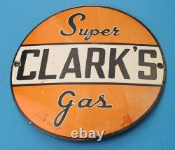 Vintage Super Clark Gasoline Porcelain Gas & Motor Oil Service Station Pump Sign