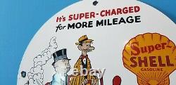 Vintage Super Shell Gasoline Porcelain Gas Service Station Mutt & Jeff Pump Sign