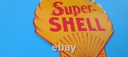 Vintage Super Shell Gasoline Porcelain Gas Service Station Pump Plate Sign