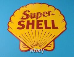 Vintage Super Shell Gasoline Porcelain Service Station Gas Oil Clam Pump Sign