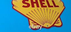 Vintage Super Shell Gasoline Porcelain Service Station Gas Oil Clam Pump Sign