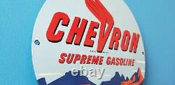 Vintage Supreme Chevron Gasoline Porcelain Gas Service Station Pump Plate Sign