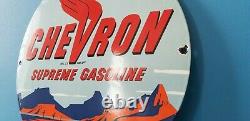 Vintage Supreme Chevron Gasoline Porcelain Gas Service Station Pump Plate Sign