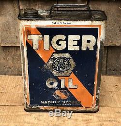 Vintage TIGER Oil Gamble Stores Gas Service Station 1 Gallon Slim Can