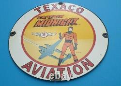 Vintage Texaco Gasoline Porcelain Captain Midnight Gas Service Station Pump Sign