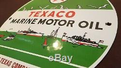 Vintage Texaco Gasoline Porcelain Gas Marine Service Station Pump Plate Sign