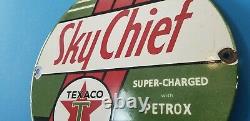 Vintage Texaco Gasoline Porcelain Gas Sky Chief Service Station Pump Plate Sign