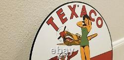 Vintage Texaco Gasoline Porcelain Military Pin Up Girl Gas Service Station Sign