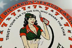 Vintage Texaco Gasoline Porcelain Sign Gas Station Pump Plate Motor Oil Service