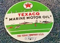 Vintage Texaco Marine Porcelain Gas Motor Oil Service Station Pump Plate Sign