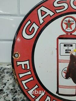 Vintage Texaco Porcelain Sign Gas Filling Station Girl Oil Service Garage Texas