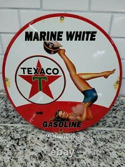 Vintage Texaco Porcelain Sign Gas Station Oil Service Mechanic Garage Hanger
