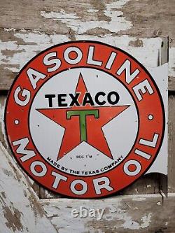 Vintage Texaco Porcelain Sign Oil Gasoline Station Service Garage Pump Flange